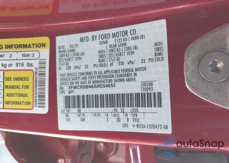 2025 Ford Bronco Sport Big Bend из США, поврежденный, VIN 3FMCR9BN6SRE64652